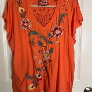 Johnny Was Orange Floral Embroidered Blouse